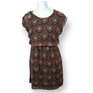 MULTICOLOR GEOMETRIC PRINT DRESS SZ.S/M EUC